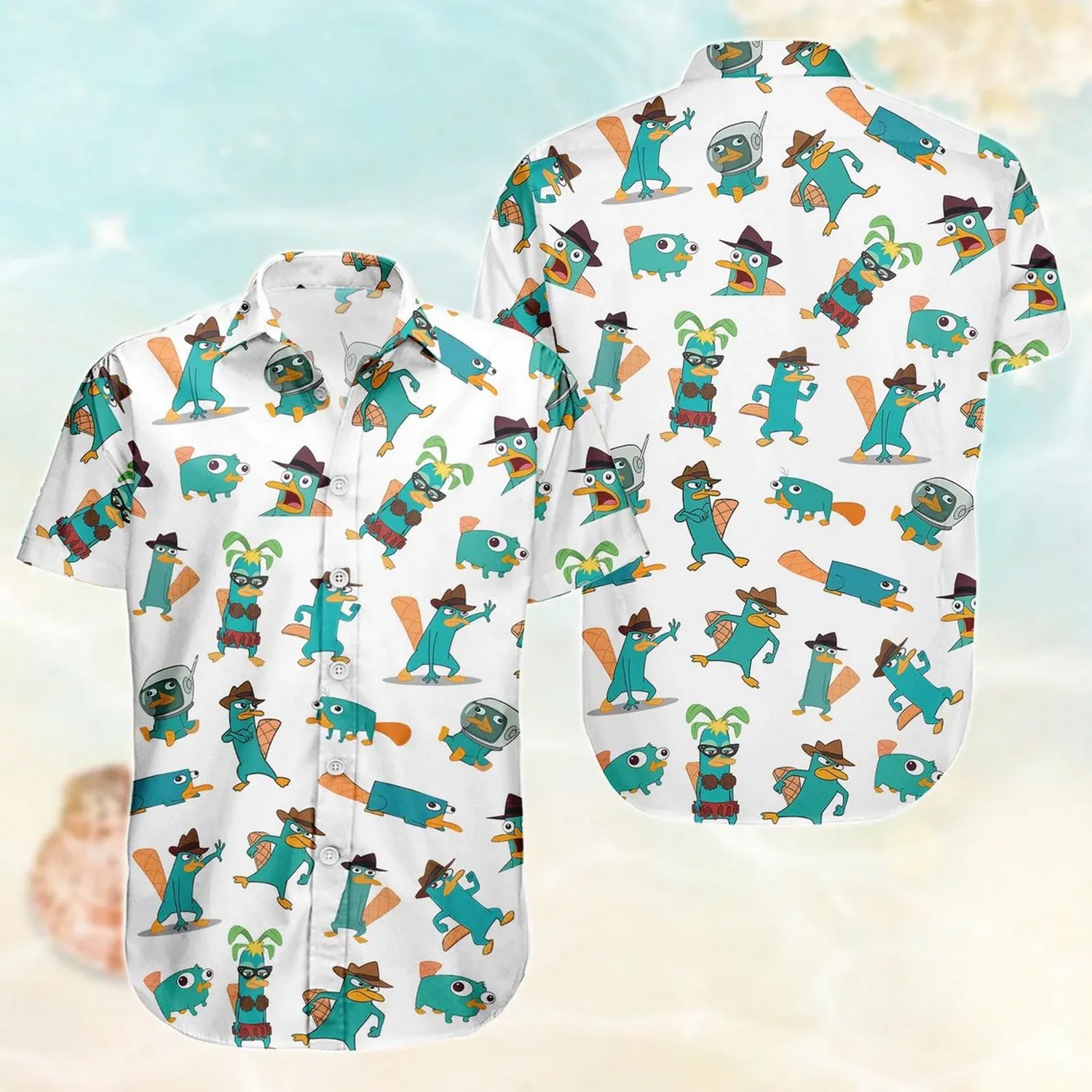 phineas and ferb pattern white hawaiian shirt daaky