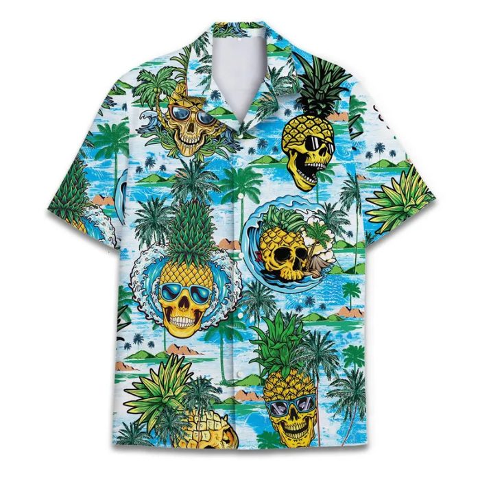 pineapple skull head summer time hawaiian shirt 85w1l