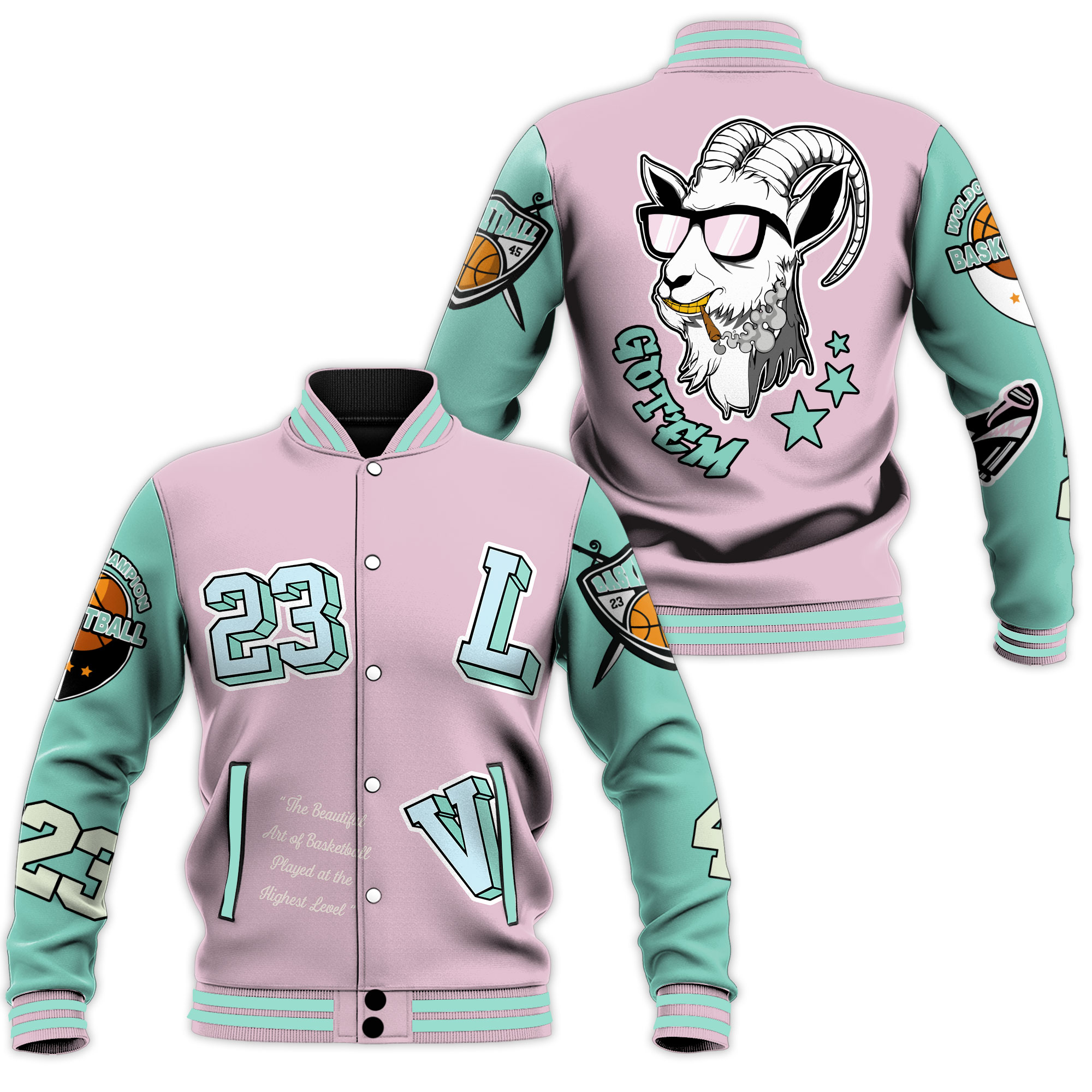 pink 26 mint bomber basketball lv gottem the cool goat baseball jacket nvu1l