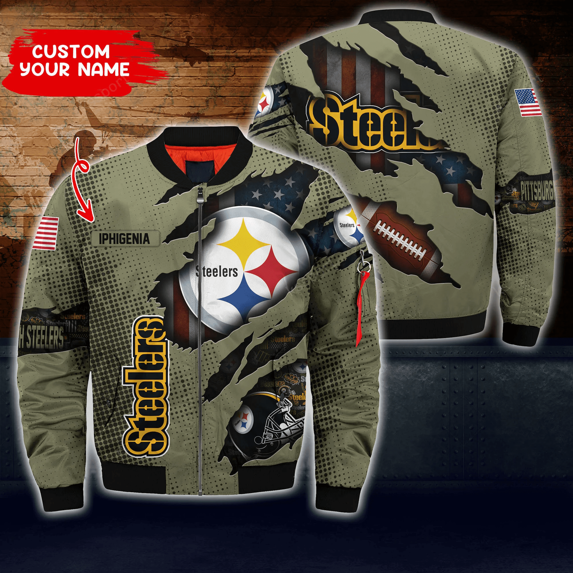 pittsburgh steelers personalized thick bomber jacket cs65 3jesd