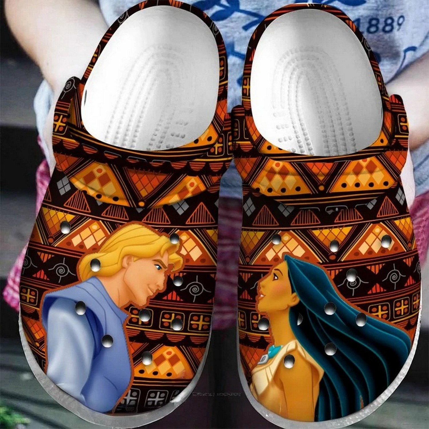 pocahontas and john smith cartoon clogs for kids and adults qj9lz