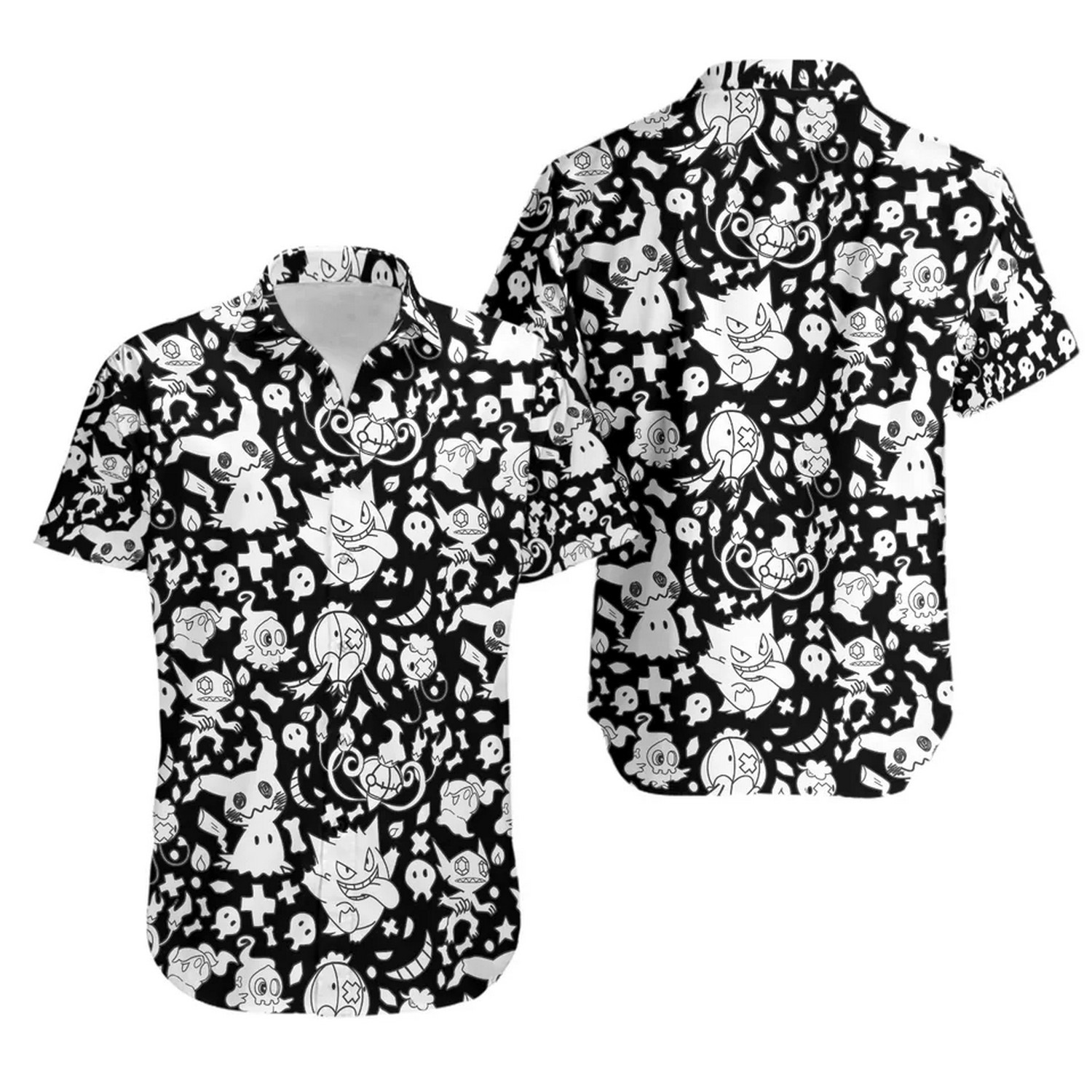 pokemon gengar mimikyu black white hawaiian shirt 0mjik
