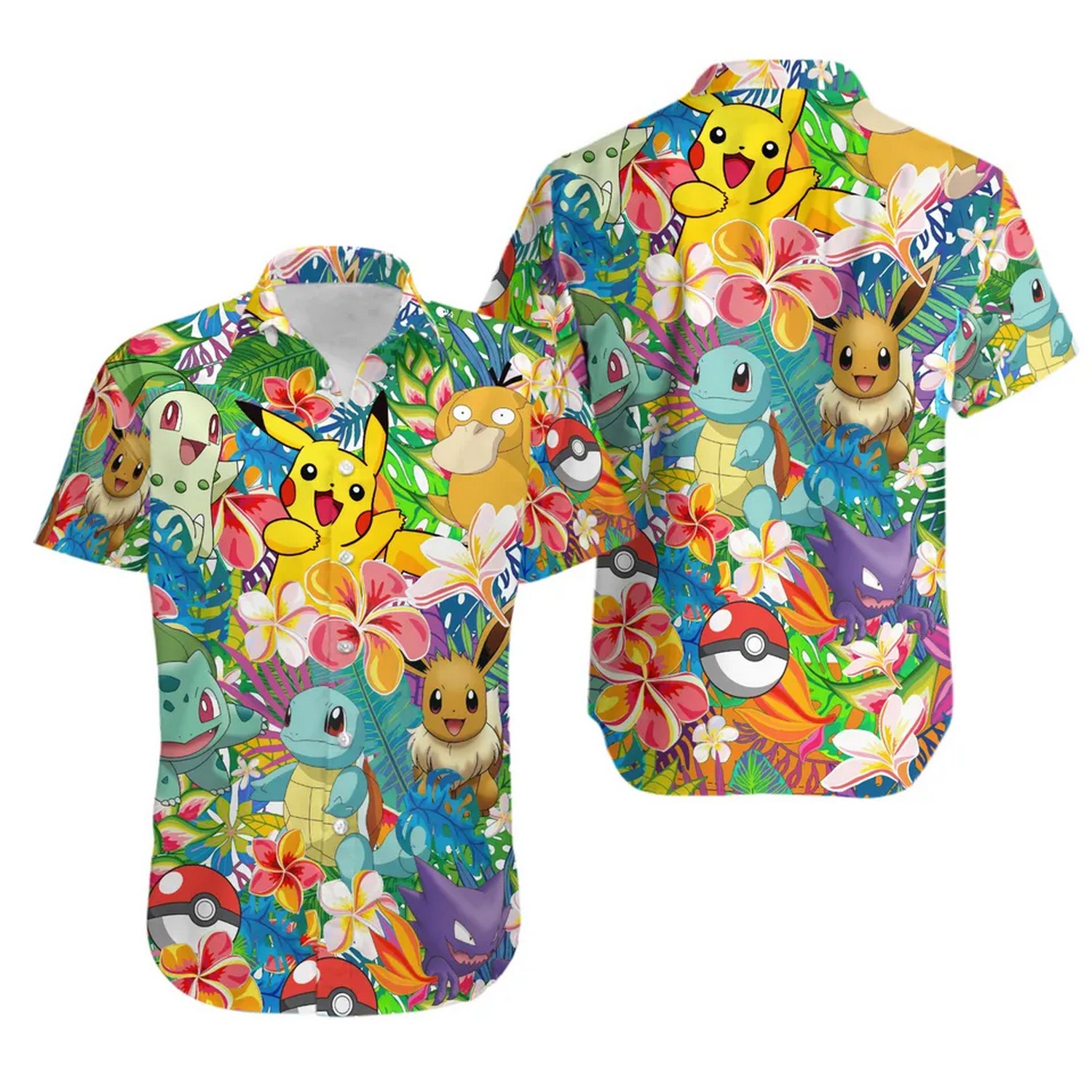 pokemon squirtle tropical floral hawaiian shirt m3o1w