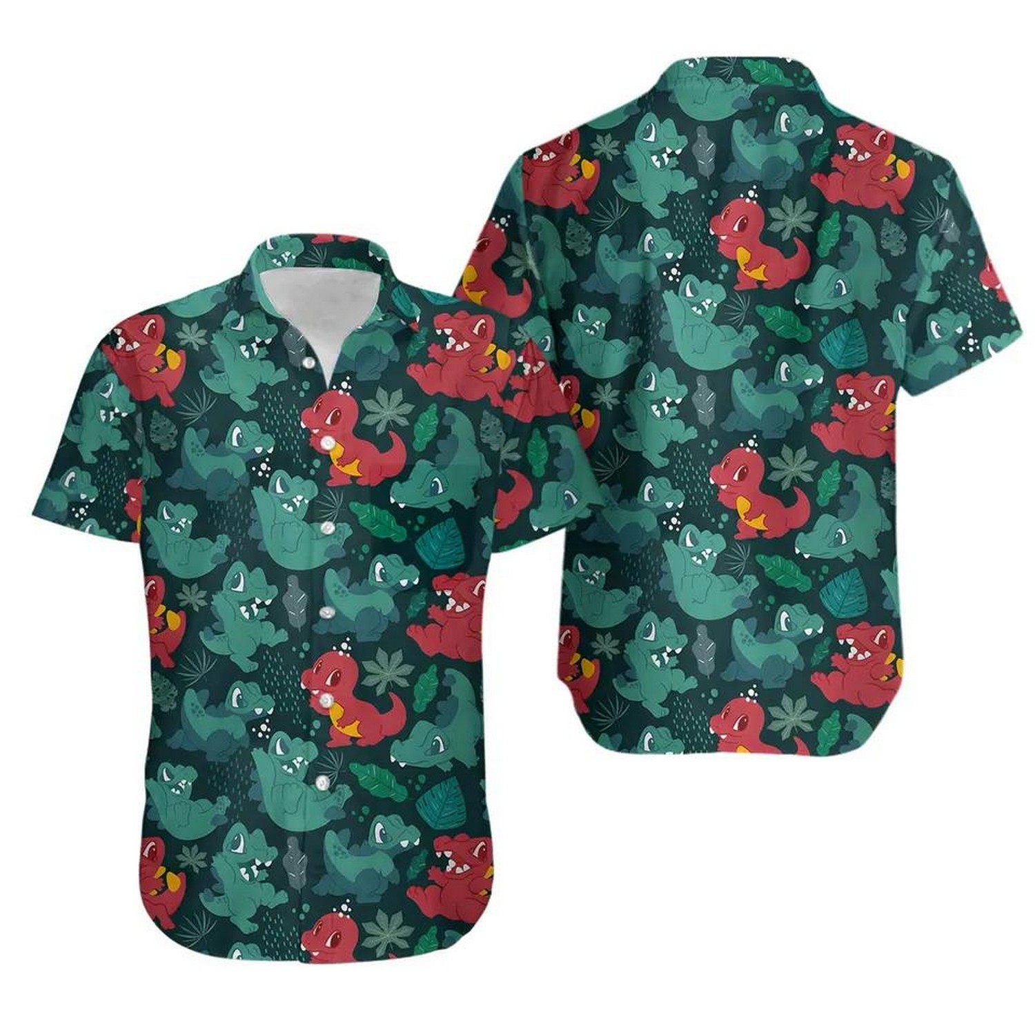 pokemon totodile dark red and green hawaiian shirt jrukm