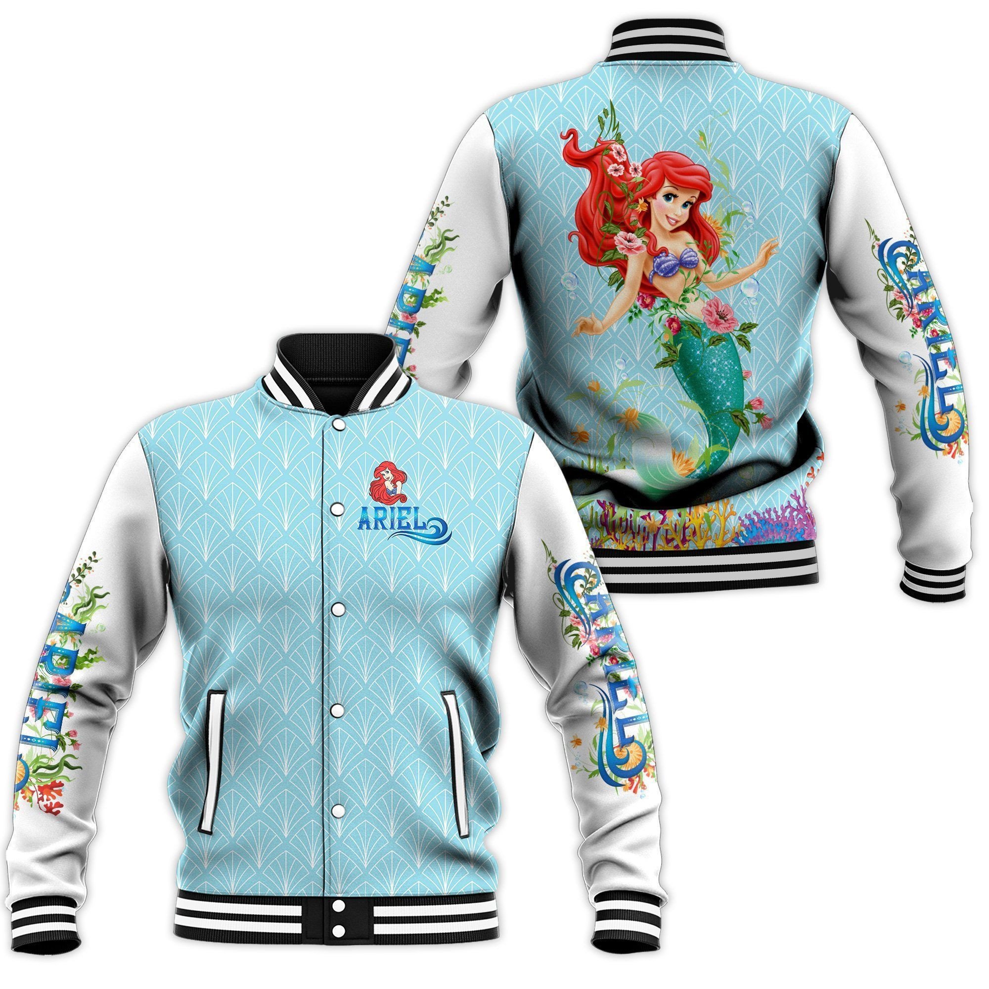 pretty sea life ariel the little mermaid disney princess baseball jacket 3h2sl