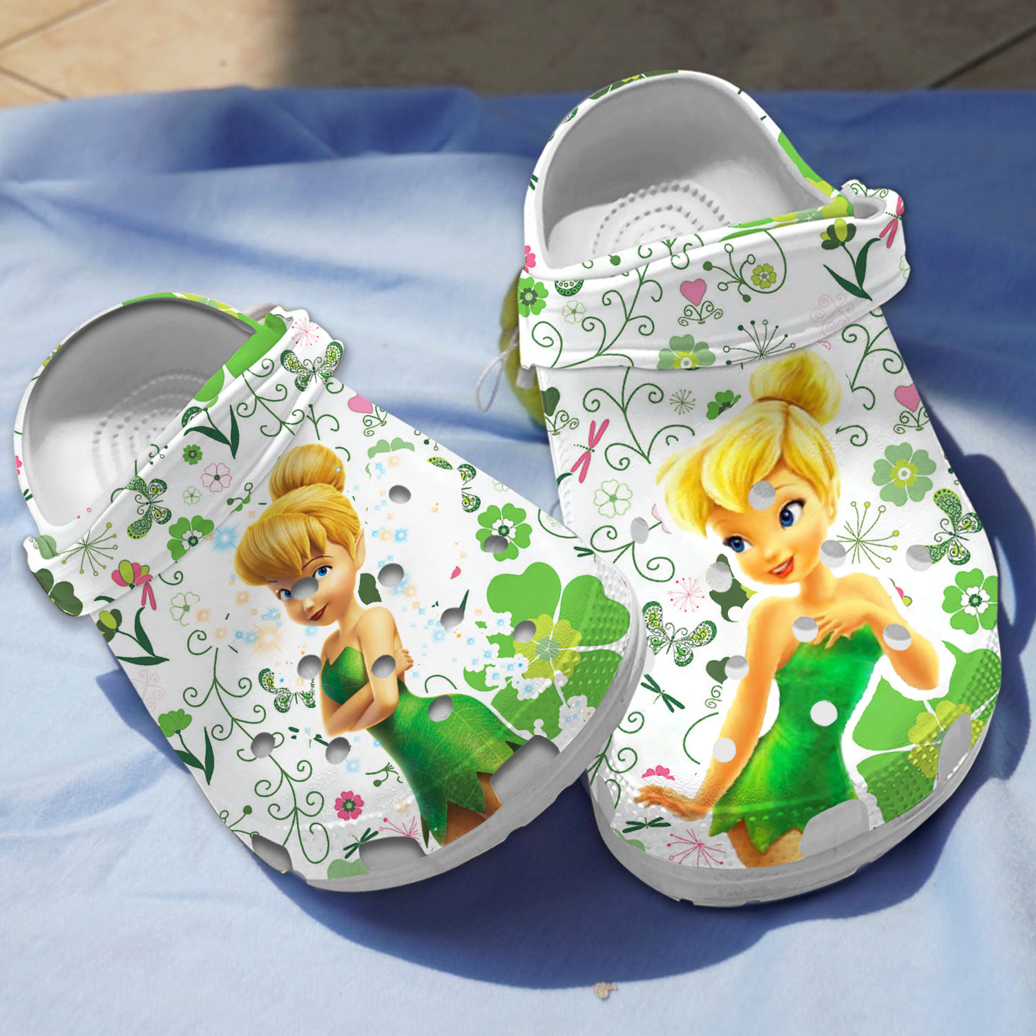 pretty tinkle bell white cartoon clogs for kids and adults dymbn