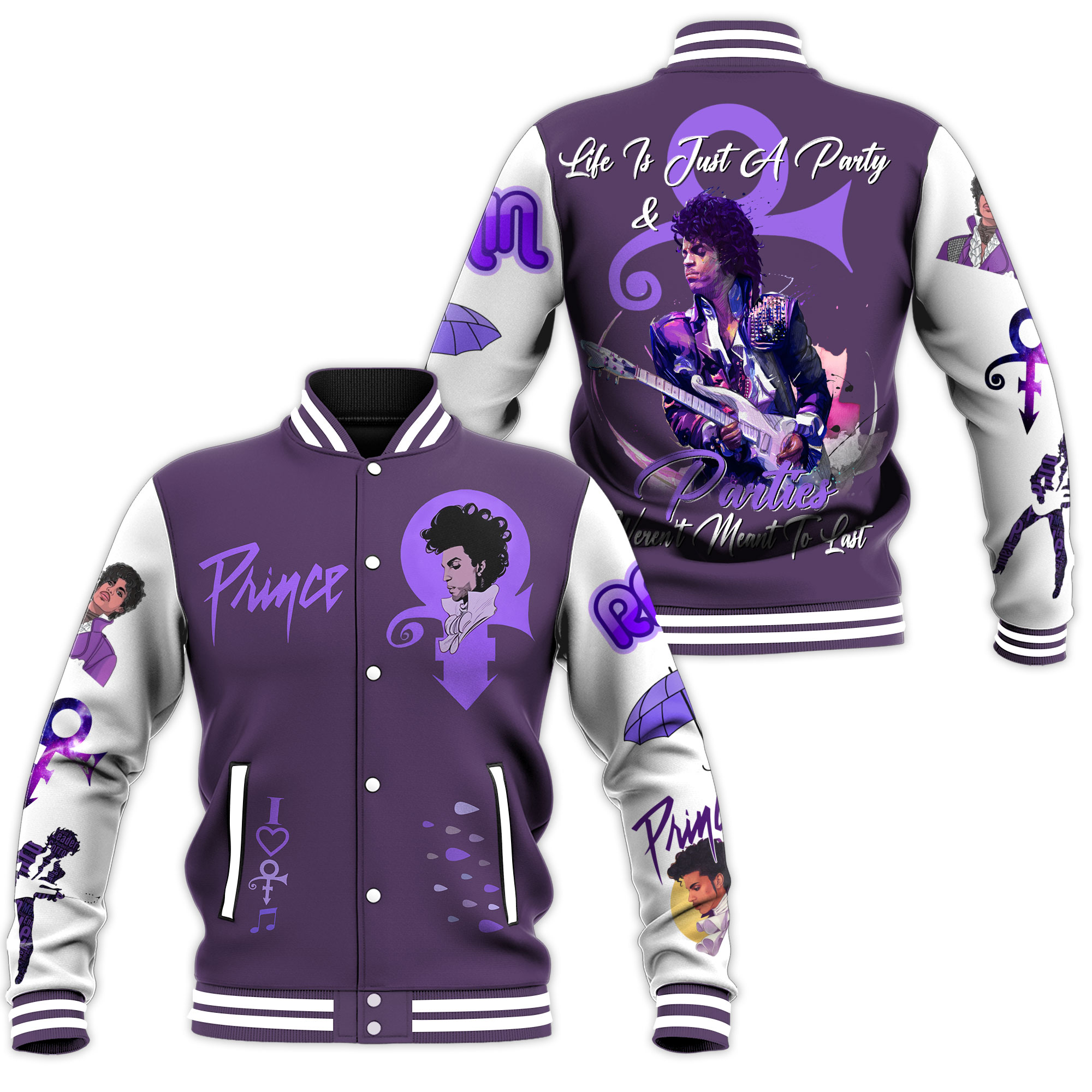 purple magic prince life is just a party baseball jacket arwzr