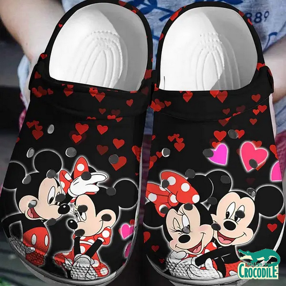 romantic mickey and minnie mouse red hearts black clogs for kids 26 adults krj1x