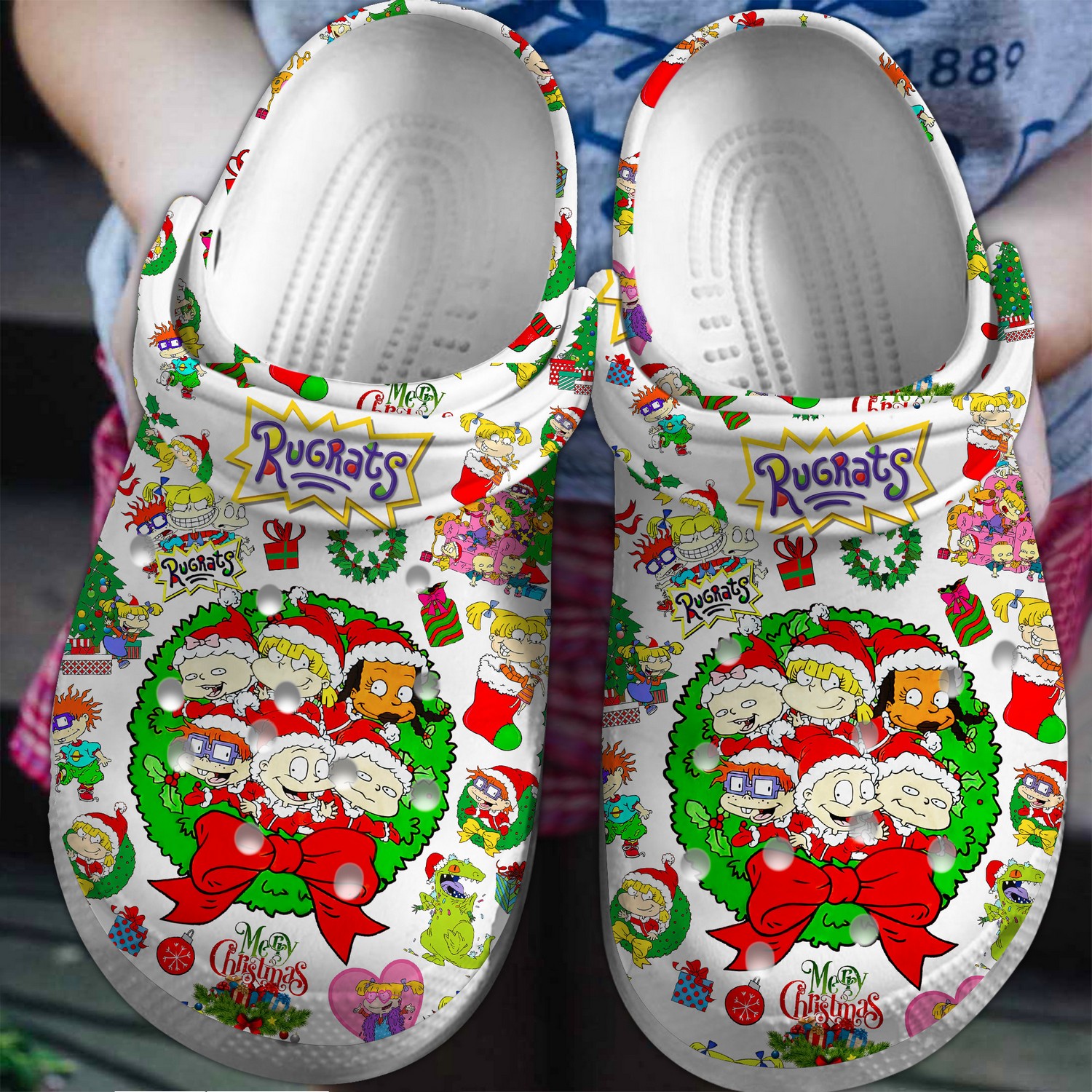 rugrat merry christmas white clogs for kids and adults kmemr
