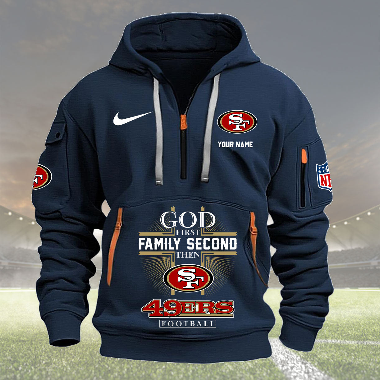 san francisco 49ers personalized quarter zip hoodie nfl quarter zip hoodie custom hoodie nfl shirt nfl hoodie jukeo