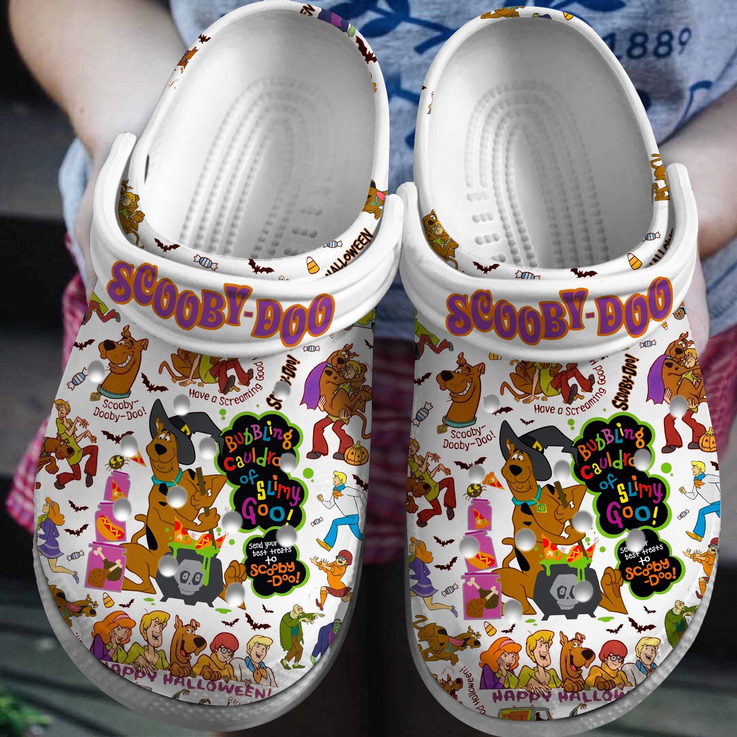 scooby doo budbling cauld of slimy goo white clogs for kids and adults fast shipping xovgo