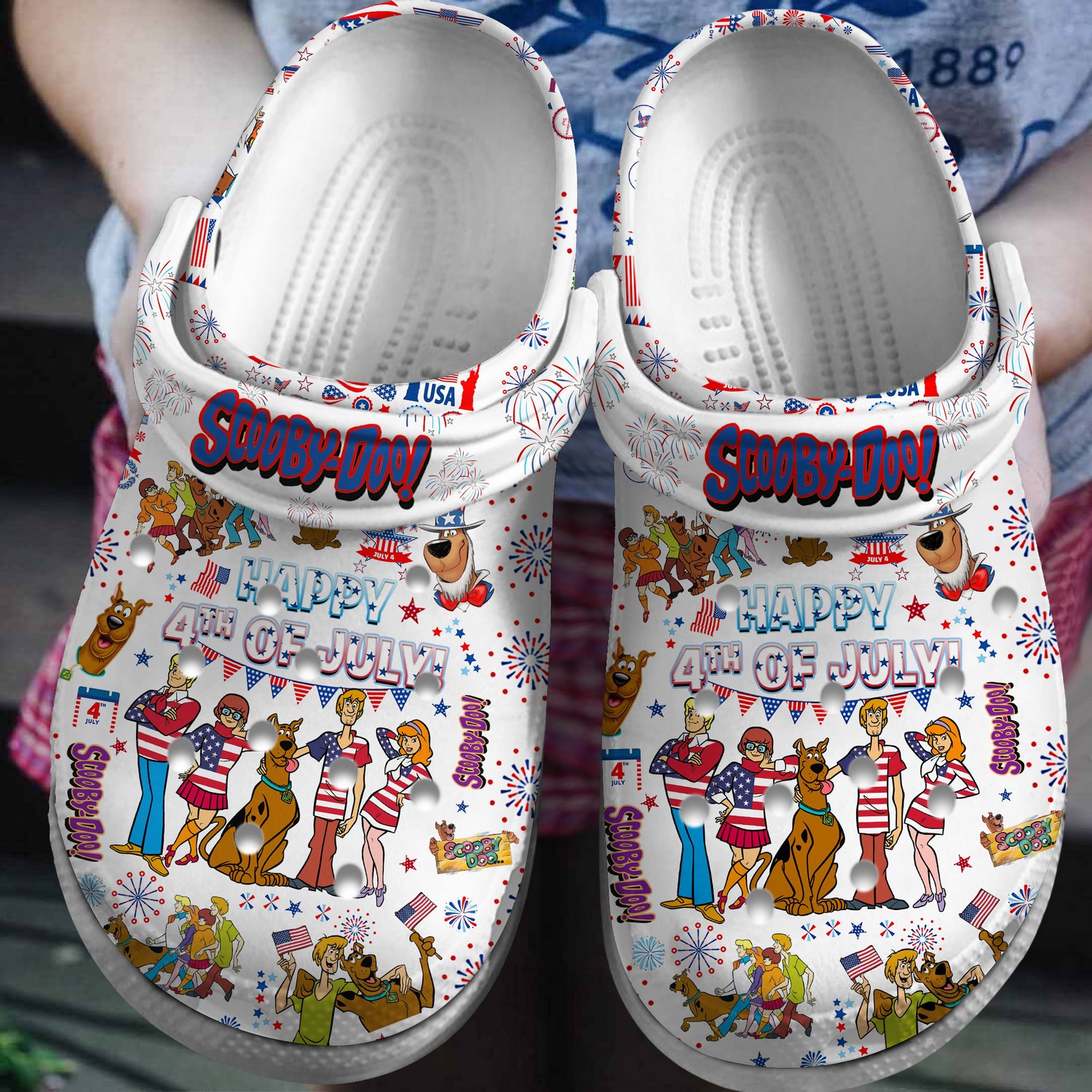scooby doo tv series happy 4th of july white clogs for kids and adults yz8n3
