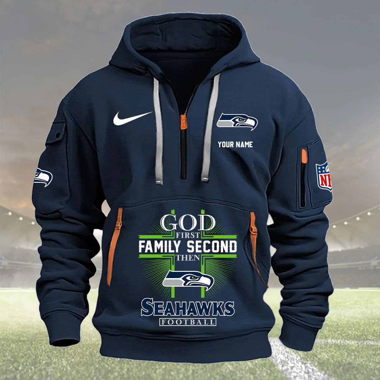 seattle seahawks personalized quarter zip hoodie nfl quarter zip hoodie custom hoodie nfl shirt nfl hoodie qq8pn