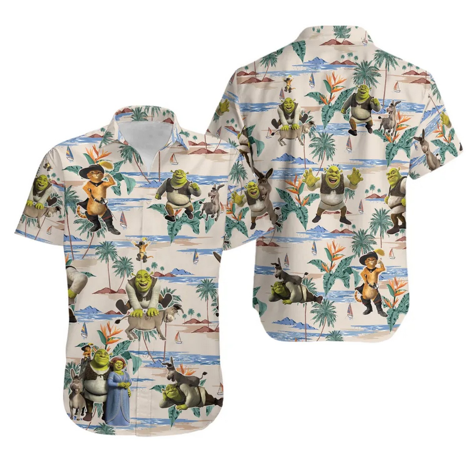 shrek ans puss in boots aloha hawaiian shirt y90nf