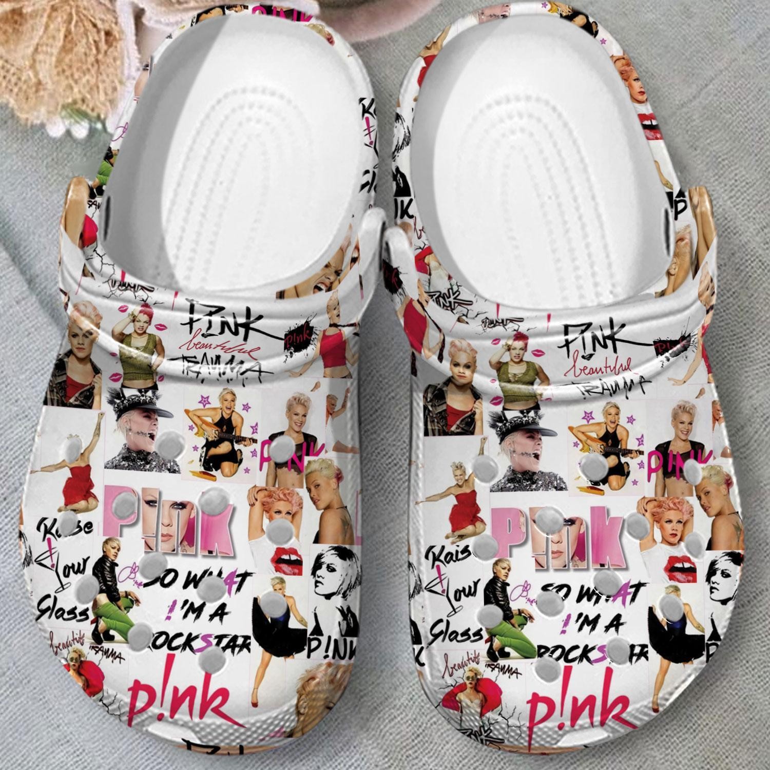 single pink rock star music white clogs fast shipping available iuxi5