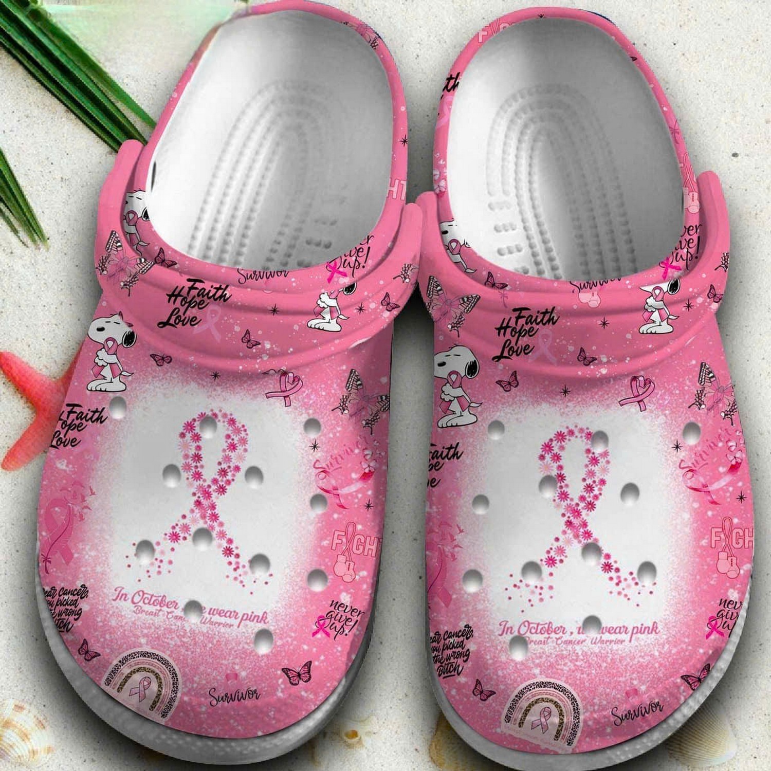 snoopy and breat cancer aweareness month pink clogs for kids and adults fast shipping i61eo