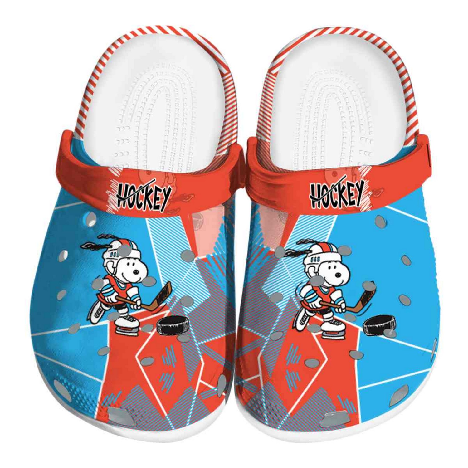 snoopy hockey geometric background clogs for kids and adults iuxeb