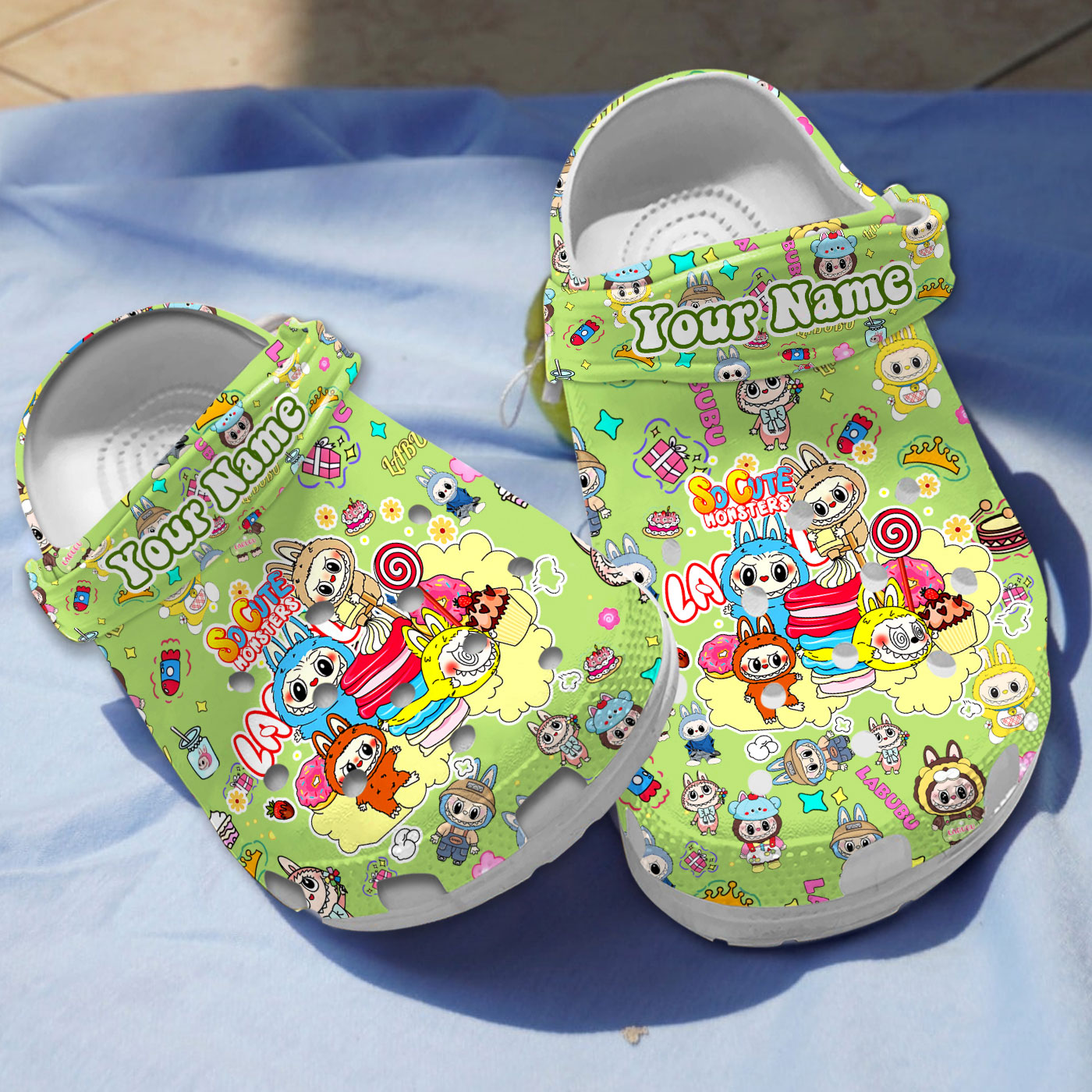 so cute labubu monsters and sweets green all over printed clogs 1tyeq