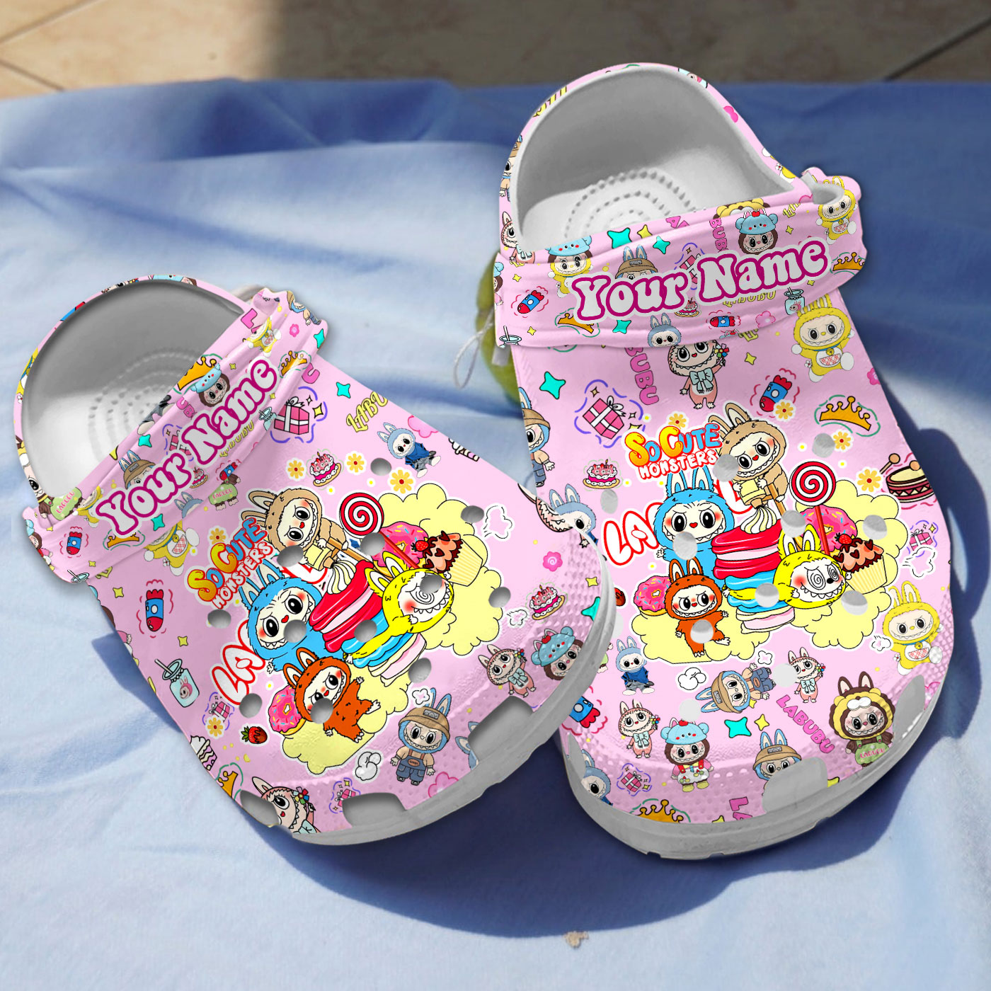 so cute labubu monsters and sweets pink all over printed clogs diora