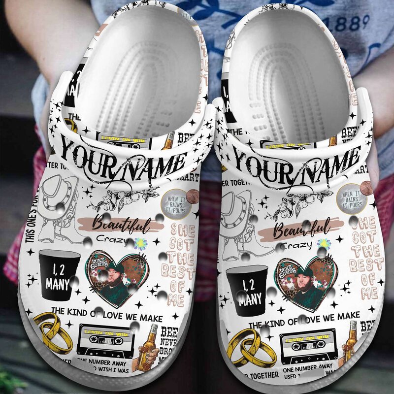 soft and breathable luke combs white custom clogs for kids 26 adults zo34c