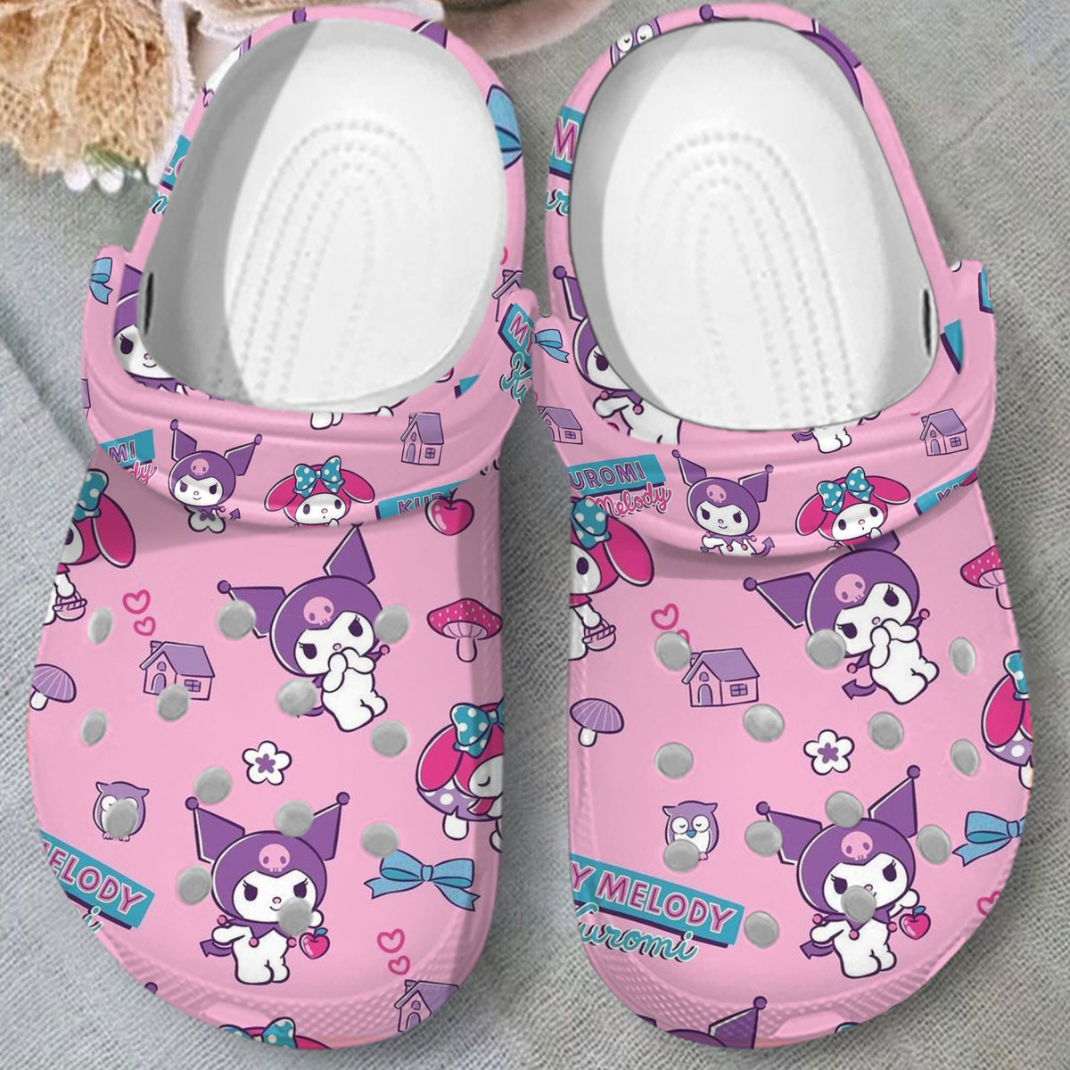 soft and lightweight kuromi and melody pink crocs oiew9