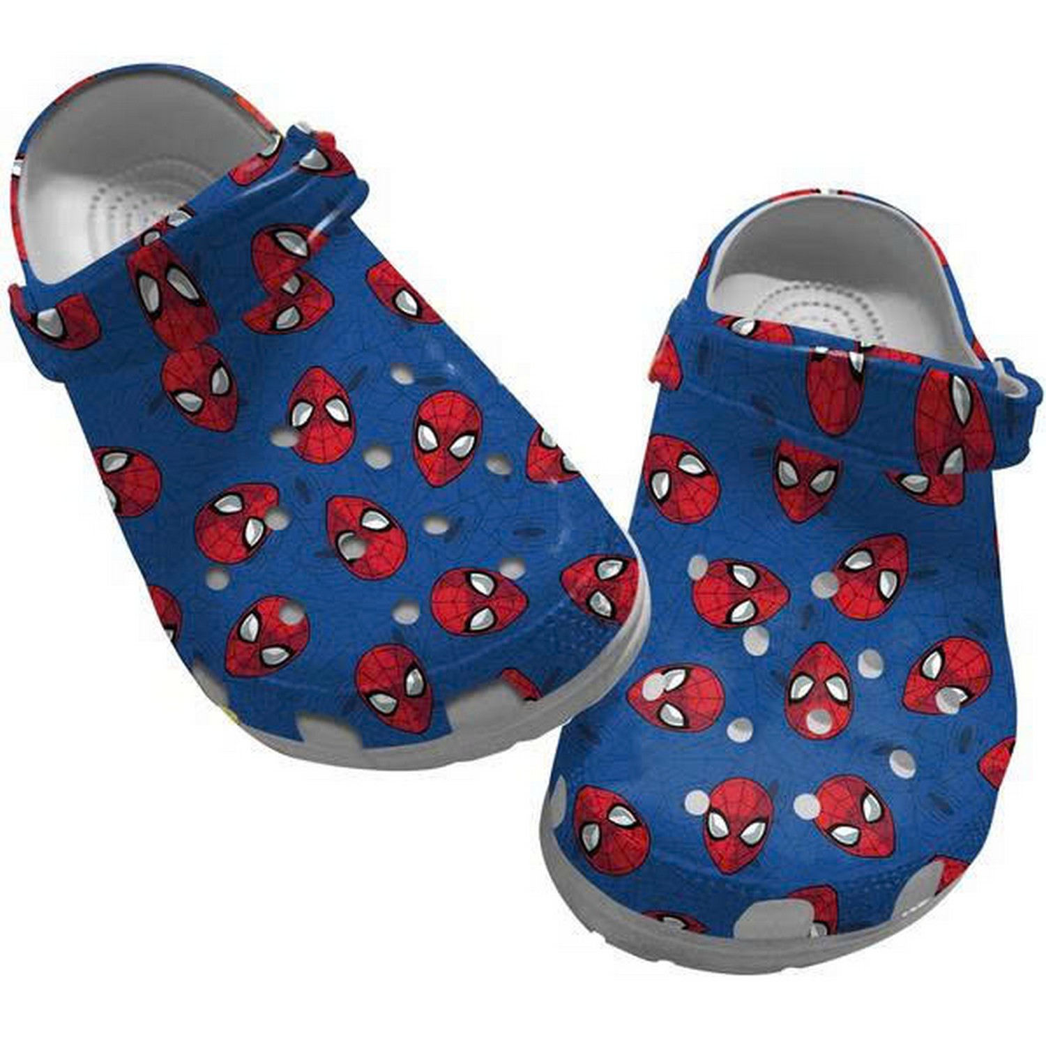 spiderman face pattern blue clogs for kids and adults hc75p