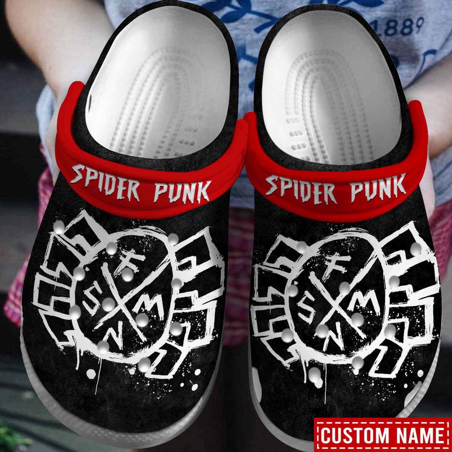 spiderman spider punk black white clogs for kids and adults ge2lk