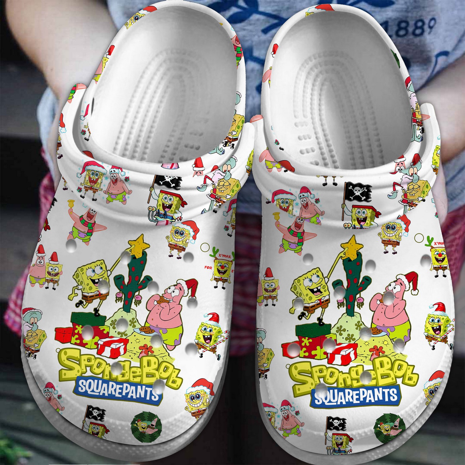 spongebob and patrick decor cactus white clogs for kids and adults ted4j