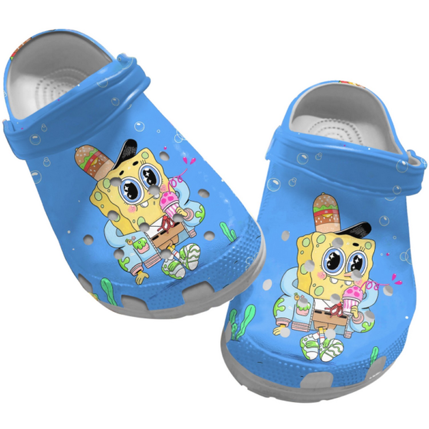 spongebob eating ice cream blue clogs for kids and adults 8wsyz