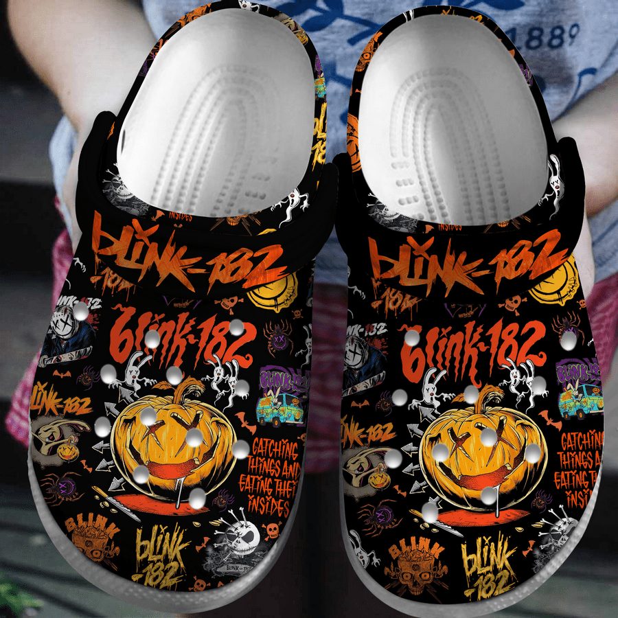 spooky sandals blink 182 music black clogs for kids and adults h3qsn