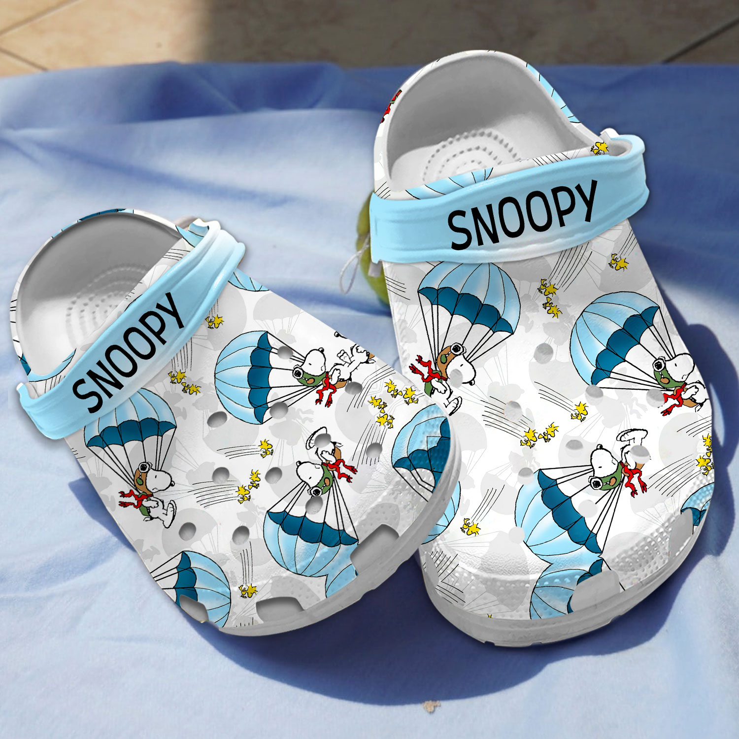 sporty snoopy doing parachute cartoon clogs for kids and adults mxclu