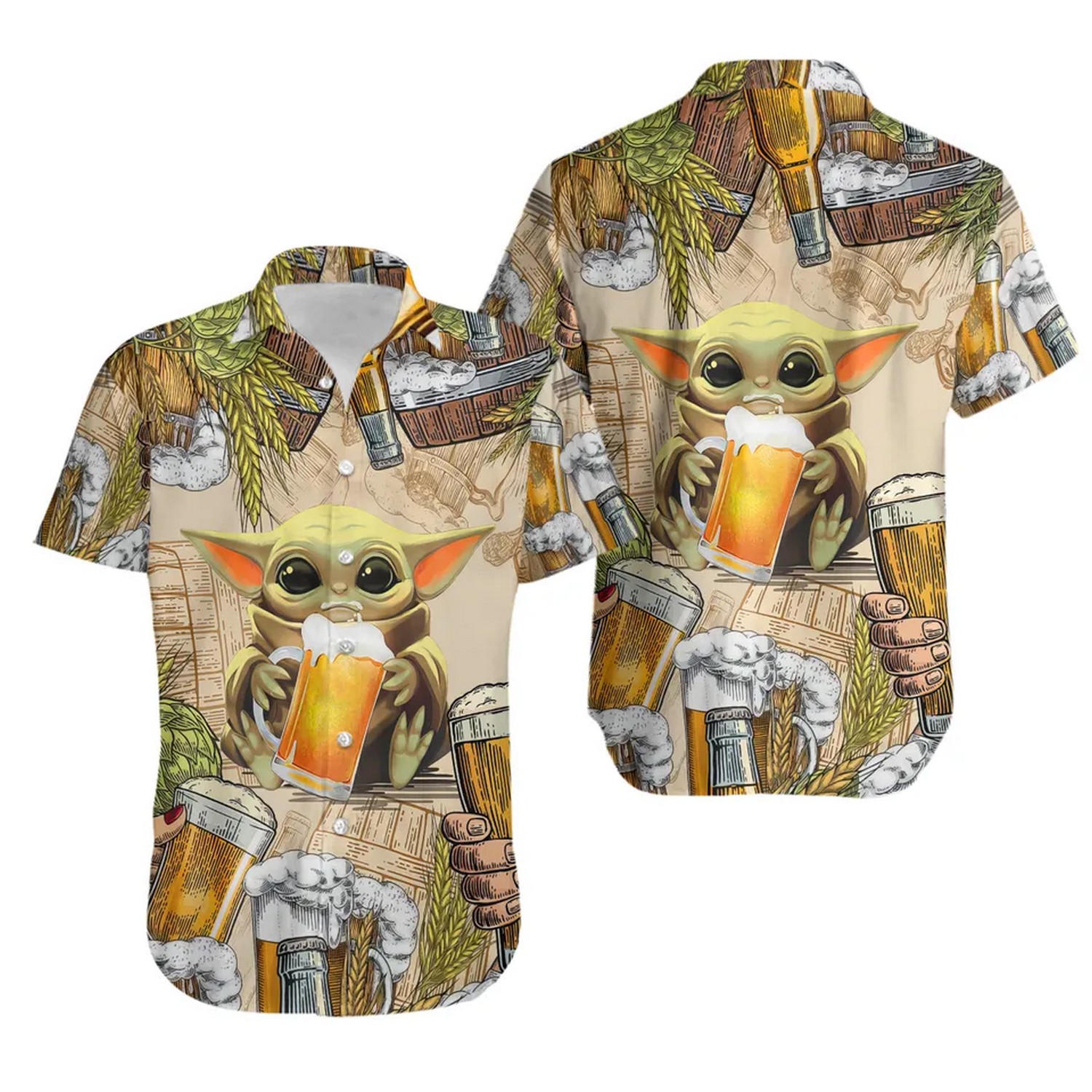 star wars baby yoda drinking beer galaxy hawaiian shirt 4sdxa