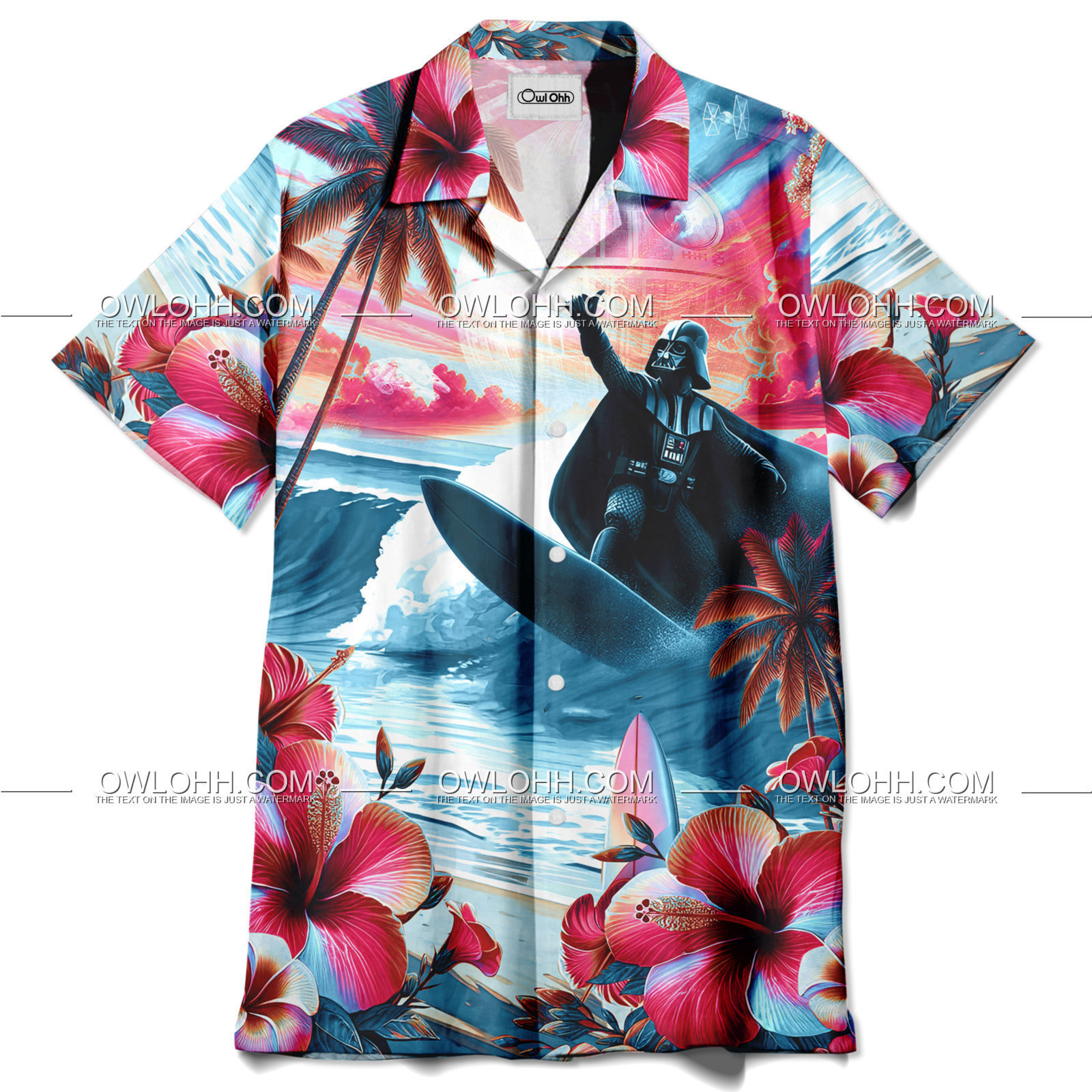 star wars darth vader surfing tropical beach hawaiian shirt owl ohh rwq4z