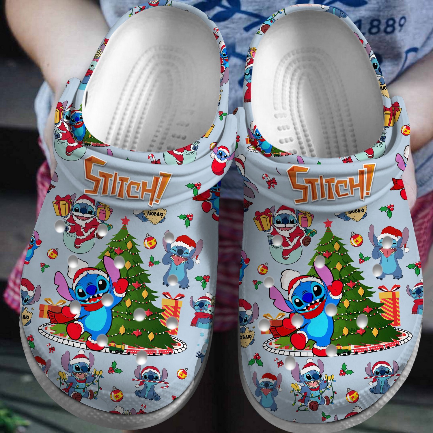 stich and christmas tree pastel blue clogs for kids 26 adults qadex