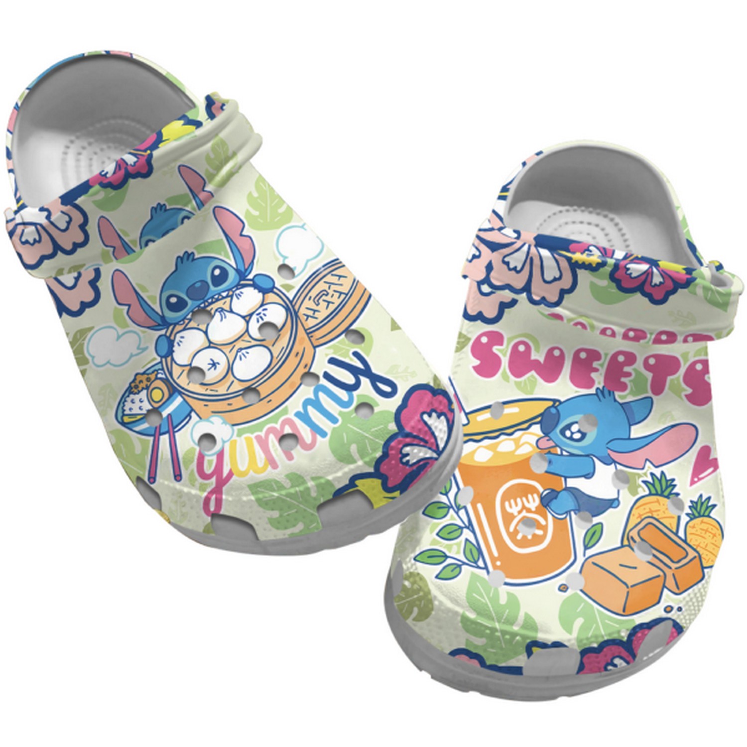 stich love dimsum and milk tea pastel green clogs for kids 26 adults 8h0ix