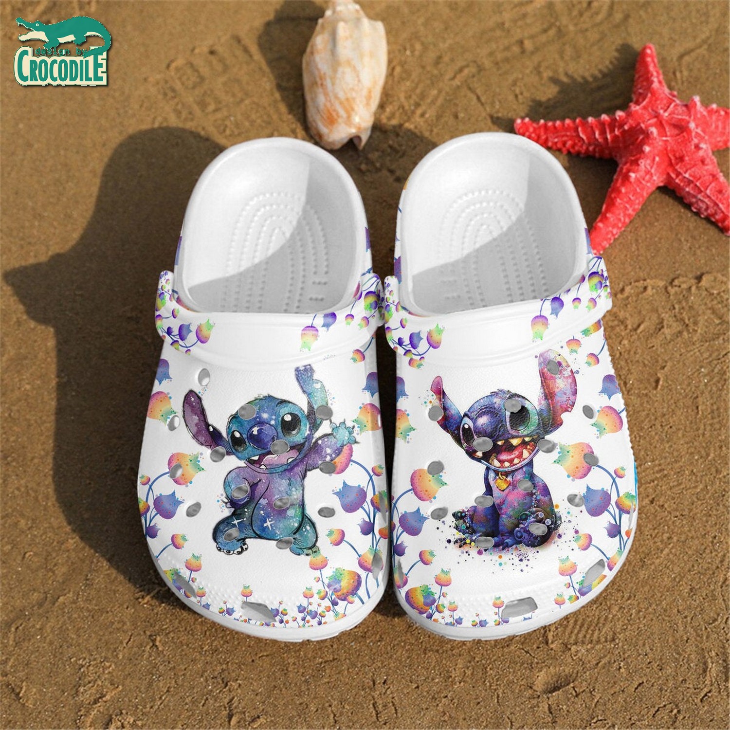 stitch and little bell flowe watercolor clogs for kids 26 adults 3up1p