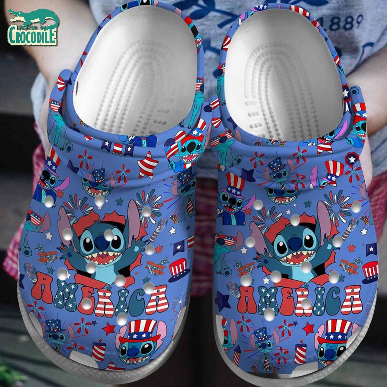 stitch in america blue clogs for kids 26 adults 35llt