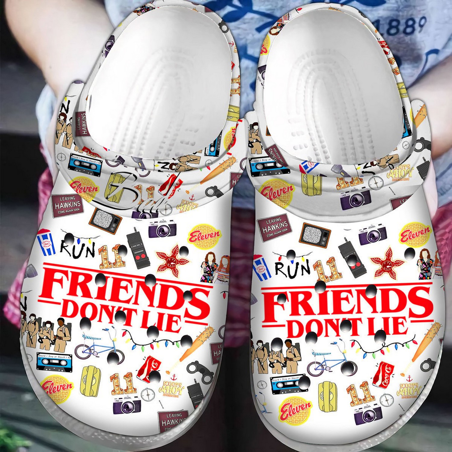 stranger things friends donE28099t lie tv series white clogs for kids 26 adults jtn7t