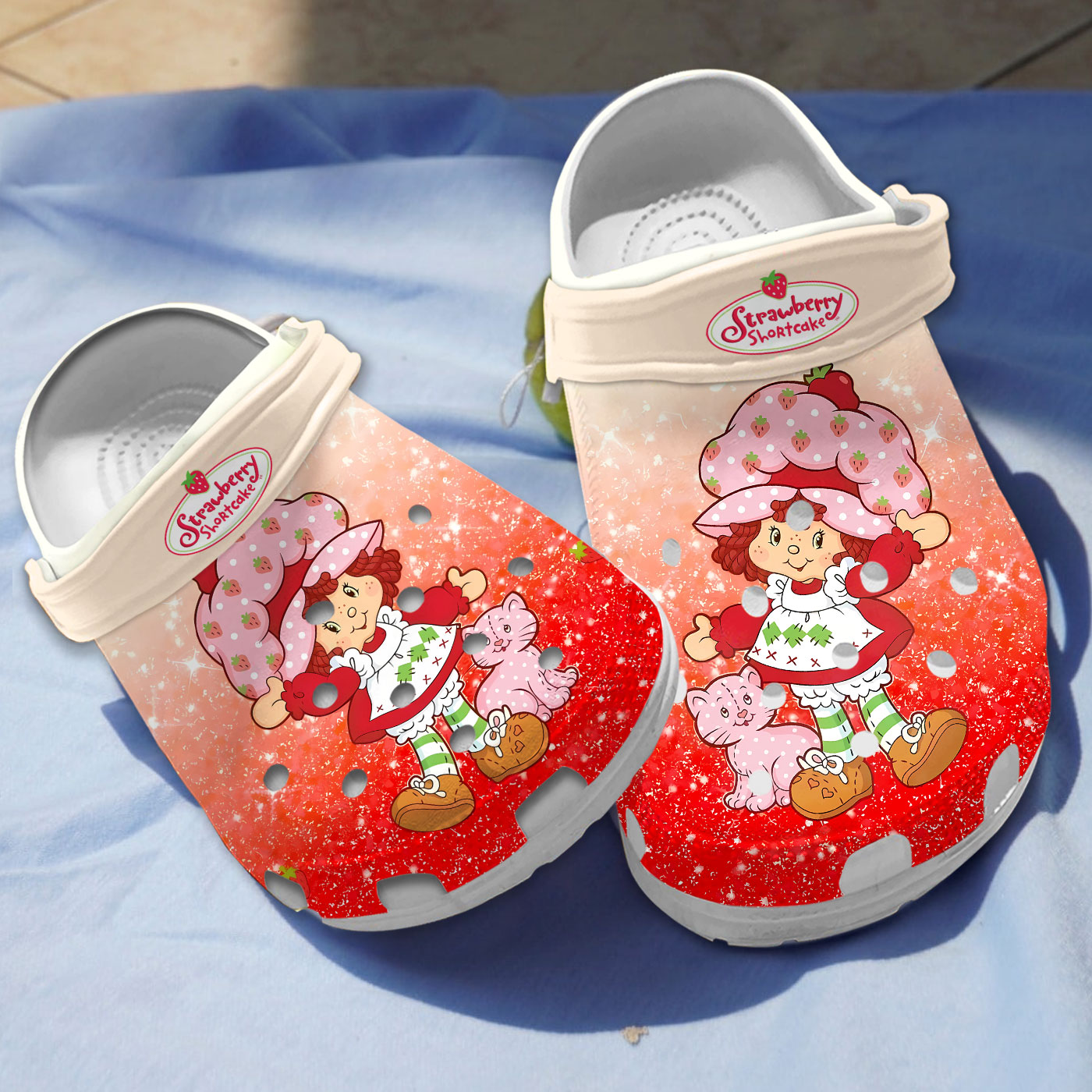 strawberry short and cute cat glitter clogs shoes txetz