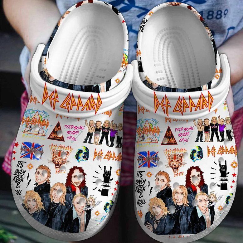 stunning cool def leppard rock band white clogs with unique styles 1kglp