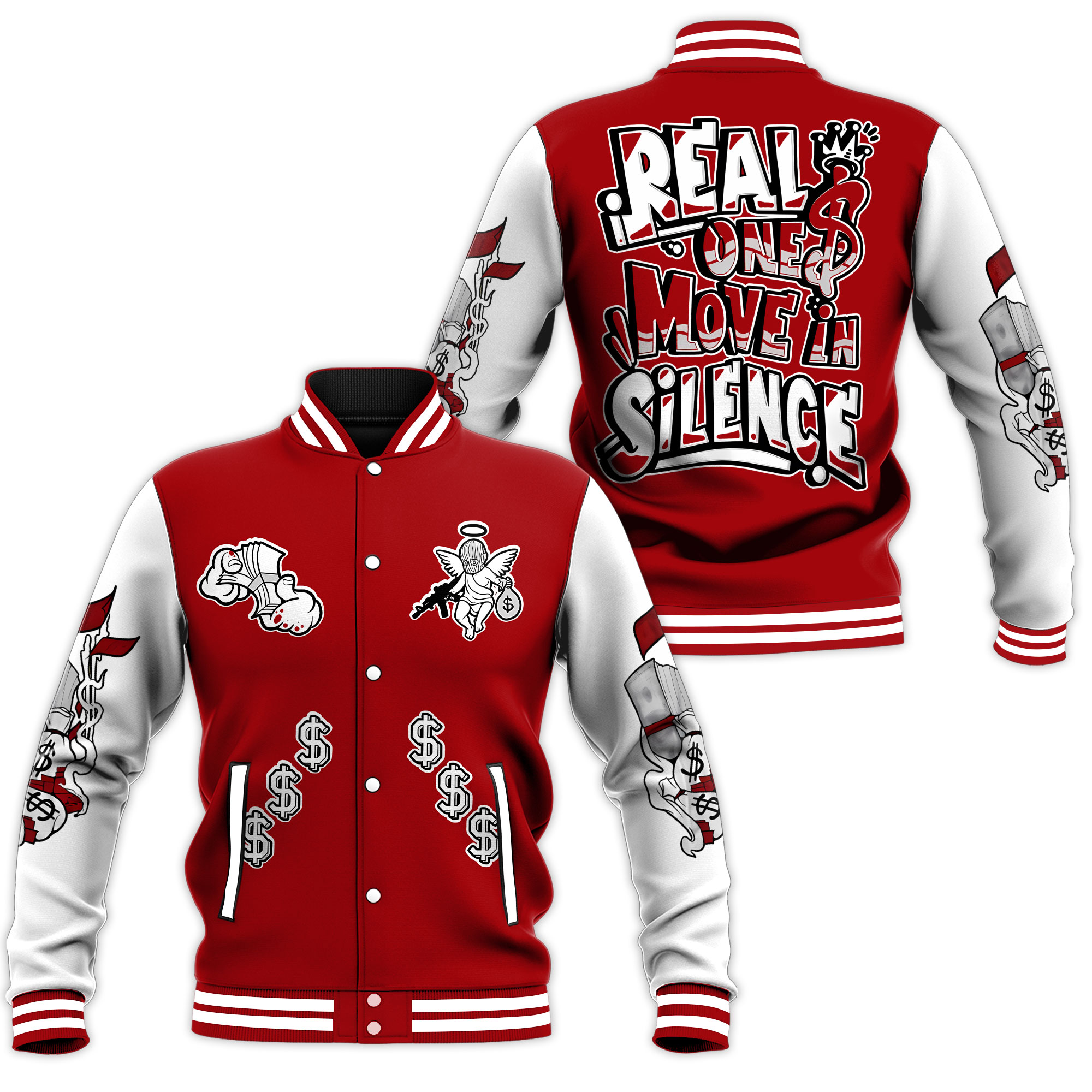 stylish red bomber real ones move in silence dollar baseball jacket 0jomd