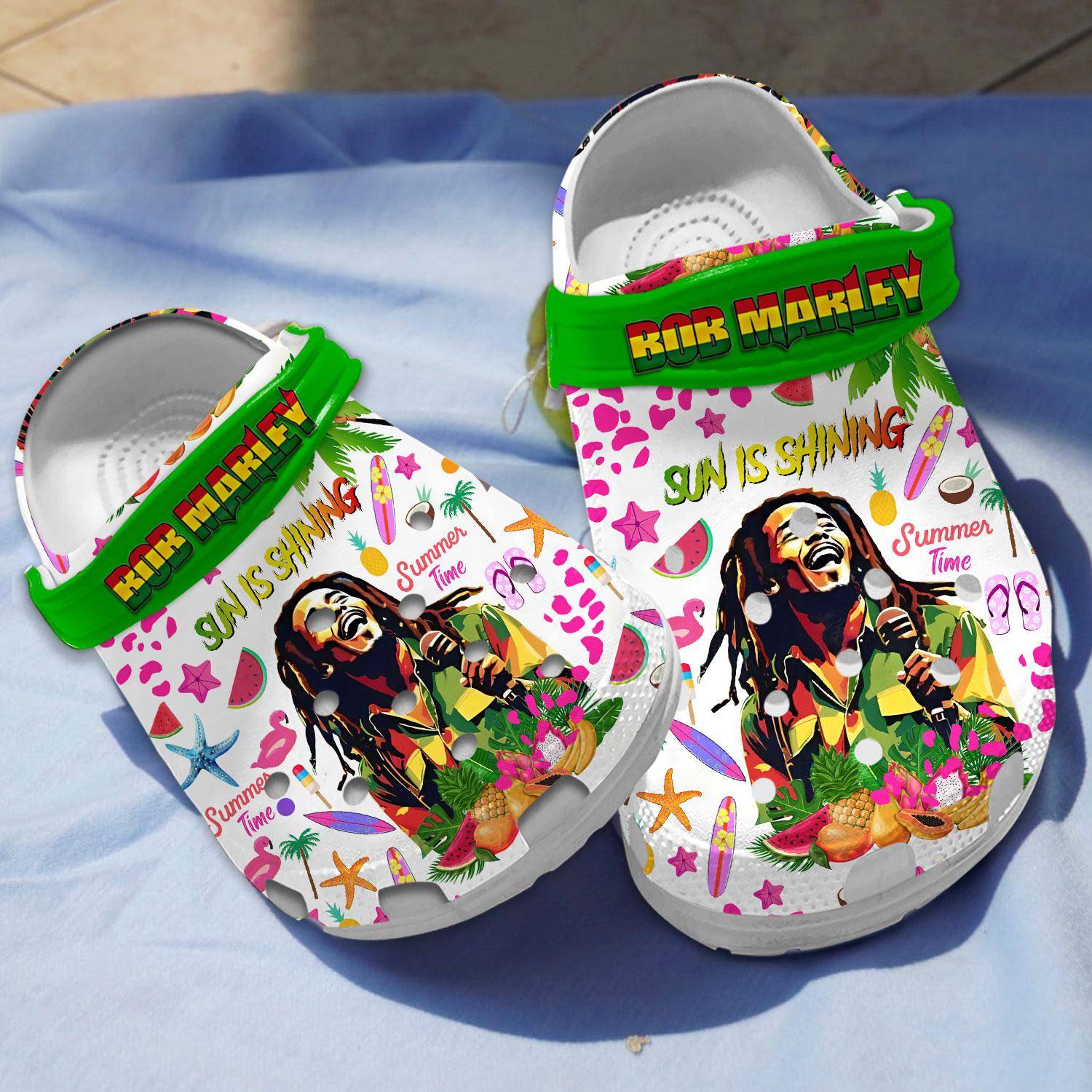 summer time bob marley colorful music clogs unique gift for fans opvqr