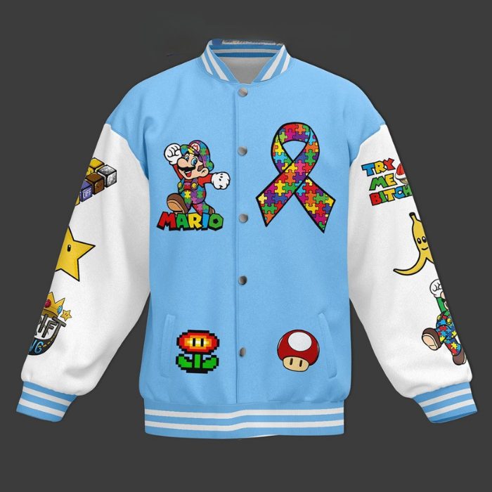 super autism mario game colorful baseball jacket 23lxu
