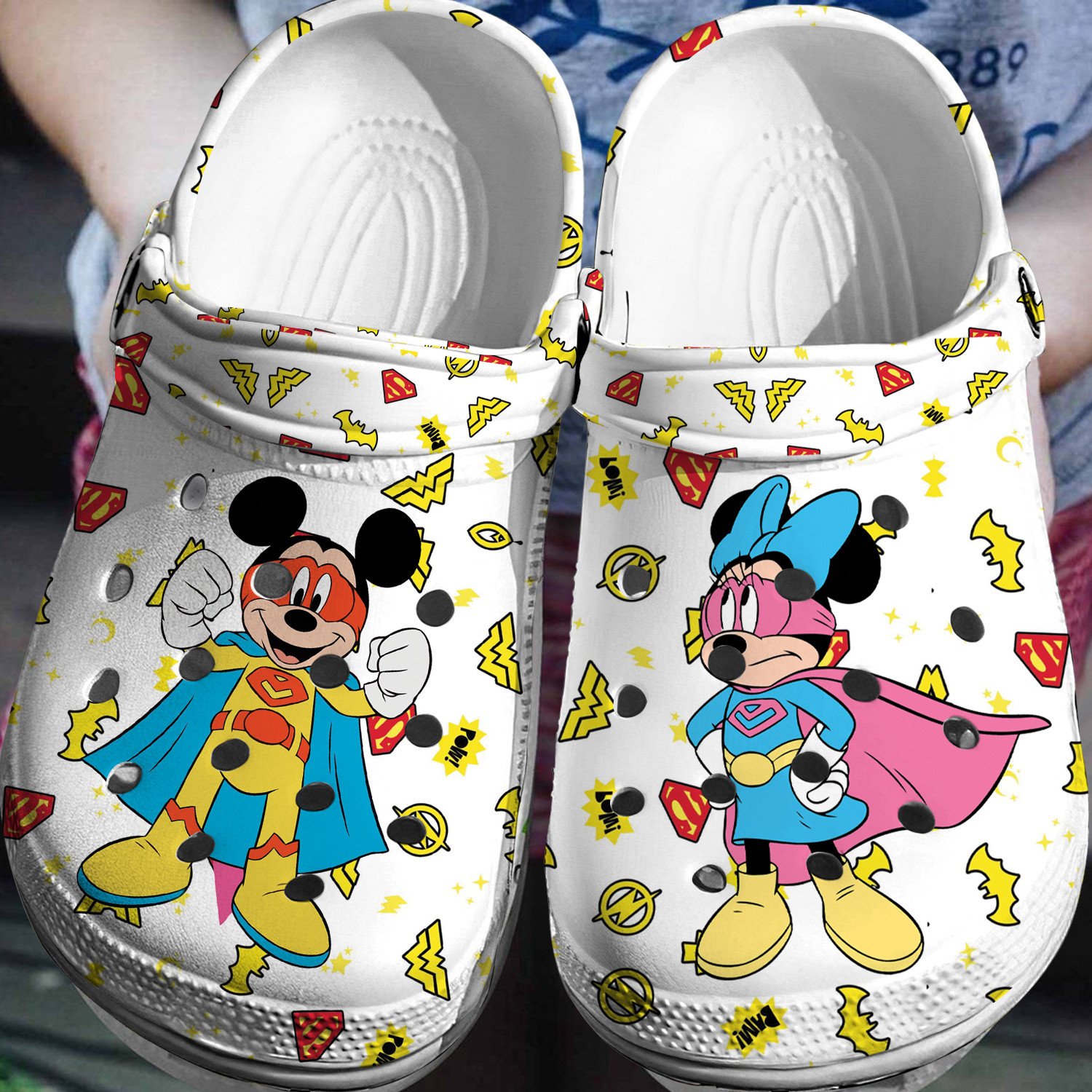 superman mickey and superwoman minnie white clogs for kids 26 adults 4fmmu