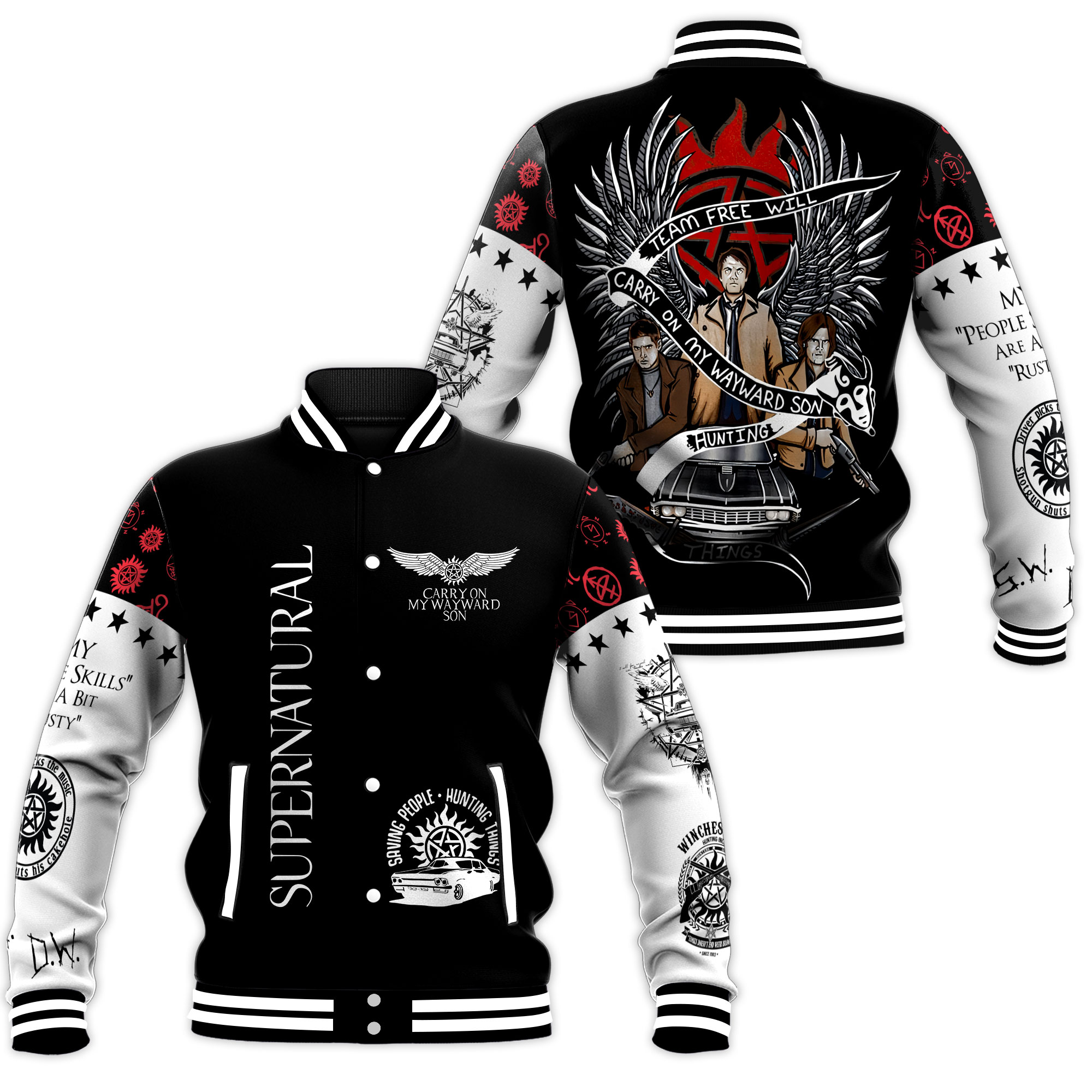 supernatural movie stylish hunting team free will baseball jacket tiz9u