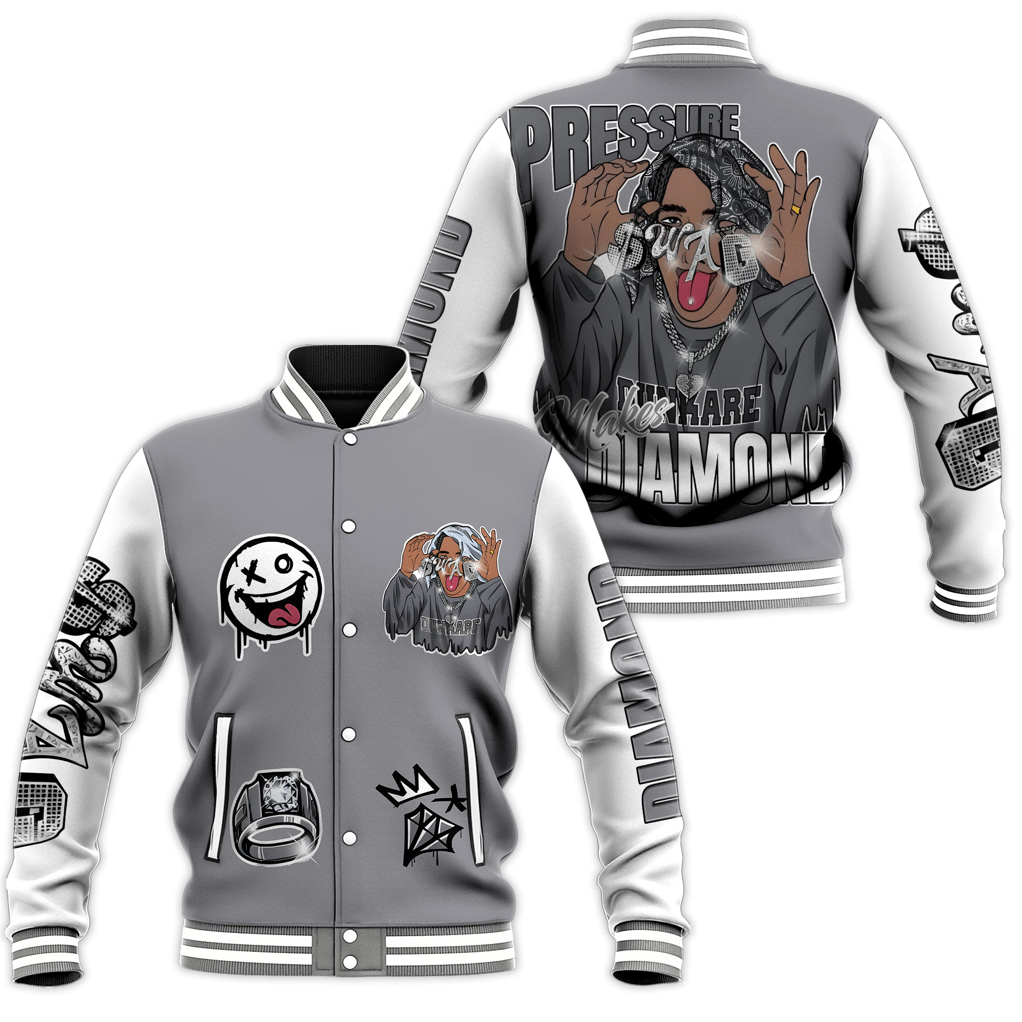 swag cement grey 3s pressure makes diamond baseball jacket 07d1o