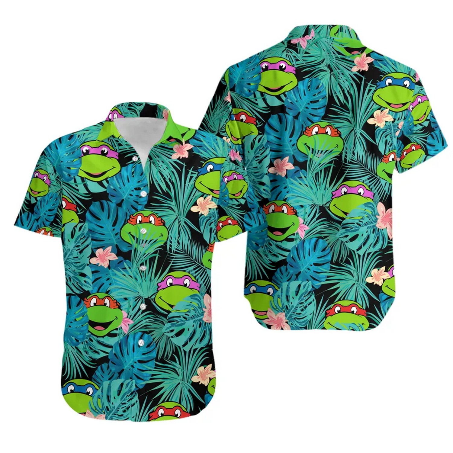 teenage mutant ninja turtles tropical floral hawaiian shirt icl8b