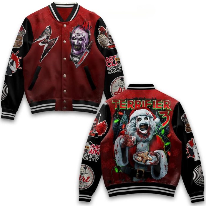 terrifier 3 art of the clown bloody horror halloween baseball jacket kz8jk