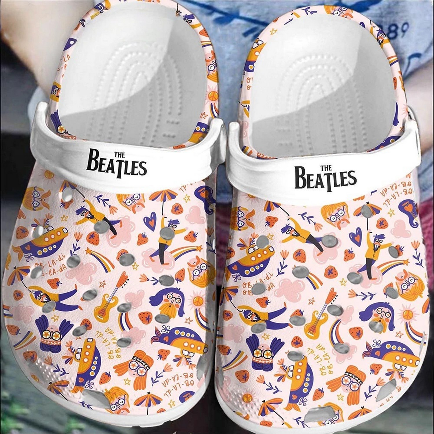 the beatles music cartoon vintage style design clogs for kids and adults penky