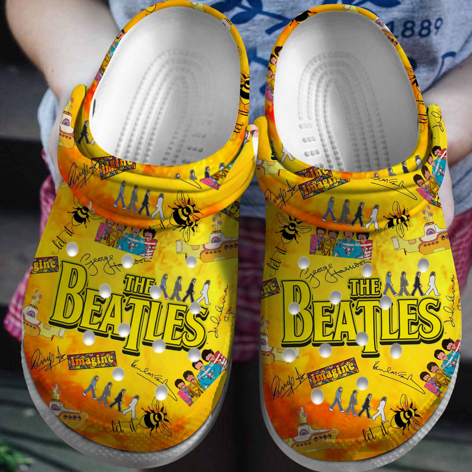 the beatles music members signature yellow clogs for kids 26 adults oozvf